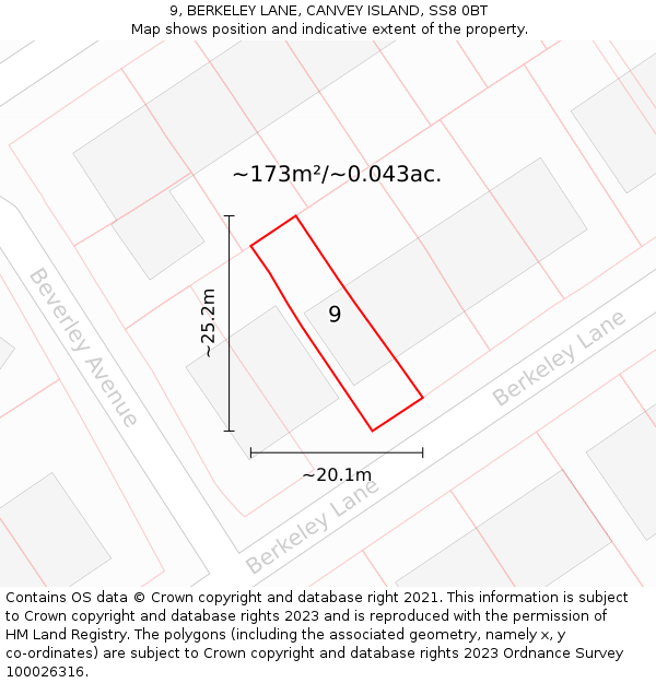 9, BERKELEY LANE, CANVEY ISLAND, SS8 0BT: Plot and title map