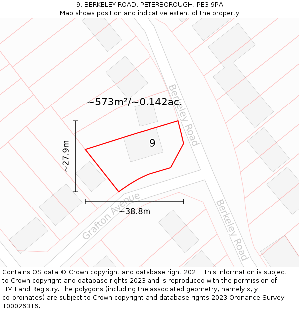 9, BERKELEY ROAD, PETERBOROUGH, PE3 9PA: Plot and title map