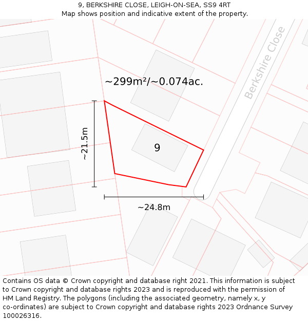 9, BERKSHIRE CLOSE, LEIGH-ON-SEA, SS9 4RT: Plot and title map