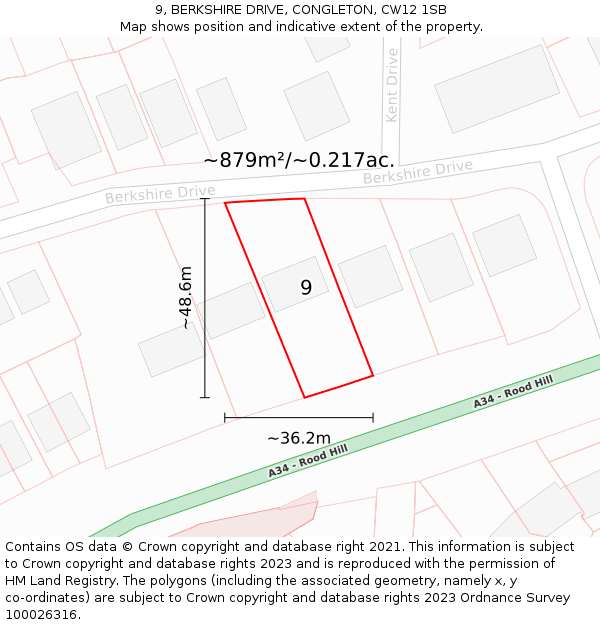 9, BERKSHIRE DRIVE, CONGLETON, CW12 1SB: Plot and title map