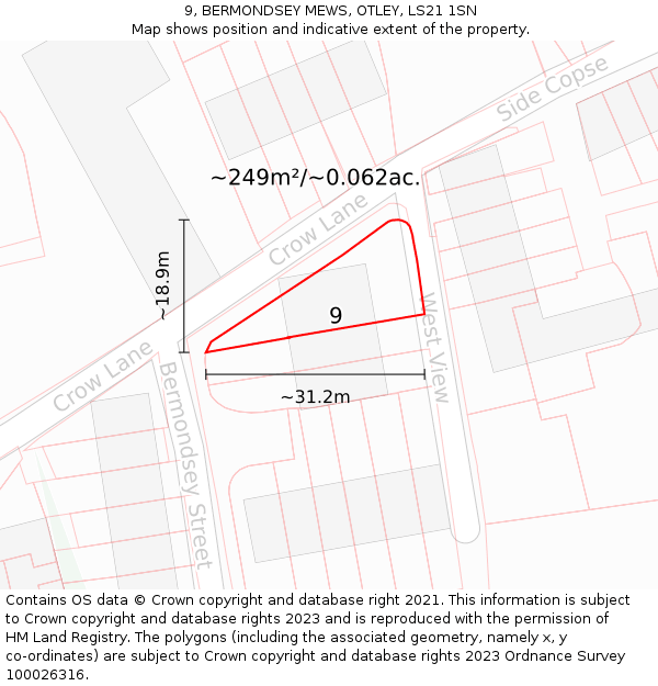 9, BERMONDSEY MEWS, OTLEY, LS21 1SN: Plot and title map