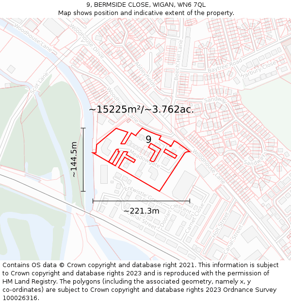 9, BERMSIDE CLOSE, WIGAN, WN6 7QL: Plot and title map