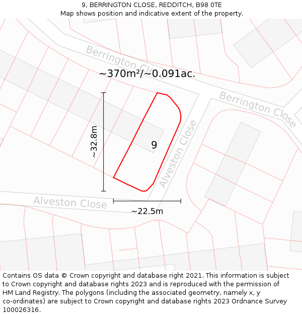 9, BERRINGTON CLOSE, REDDITCH, B98 0TE: Plot and title map