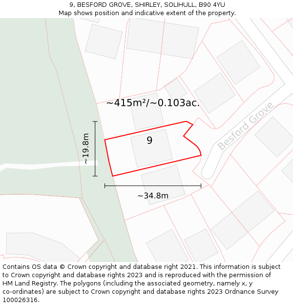 9, BESFORD GROVE, SHIRLEY, SOLIHULL, B90 4YU: Plot and title map