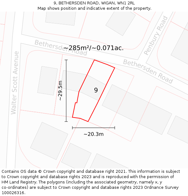 9, BETHERSDEN ROAD, WIGAN, WN1 2RL: Plot and title map