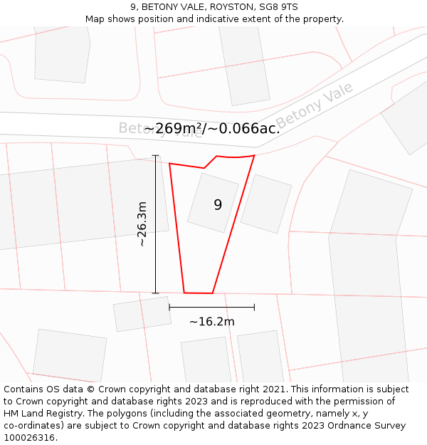 9, BETONY VALE, ROYSTON, SG8 9TS: Plot and title map