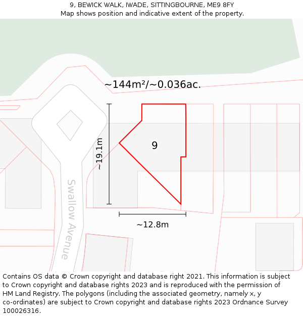 9, BEWICK WALK, IWADE, SITTINGBOURNE, ME9 8FY: Plot and title map