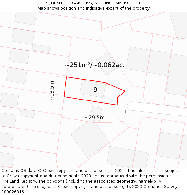 9, BEXLEIGH GARDENS, NOTTINGHAM, NG8 3EL: Plot and title map