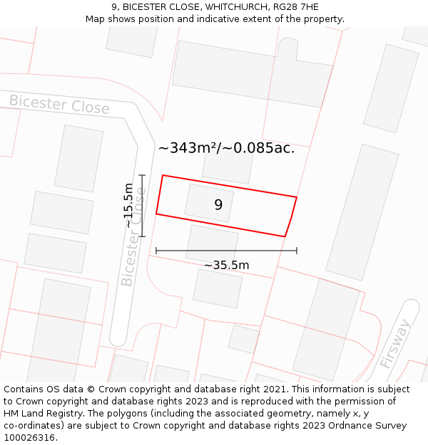 9, BICESTER CLOSE, WHITCHURCH, RG28 7HE: Plot and title map