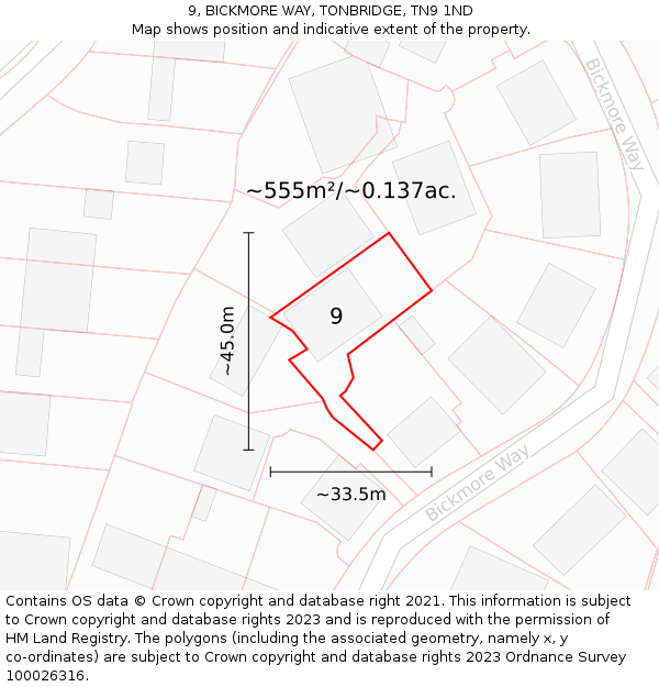 9, BICKMORE WAY, TONBRIDGE, TN9 1ND: Plot and title map