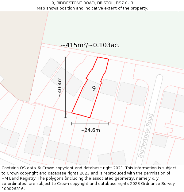 9, BIDDESTONE ROAD, BRISTOL, BS7 0UR: Plot and title map