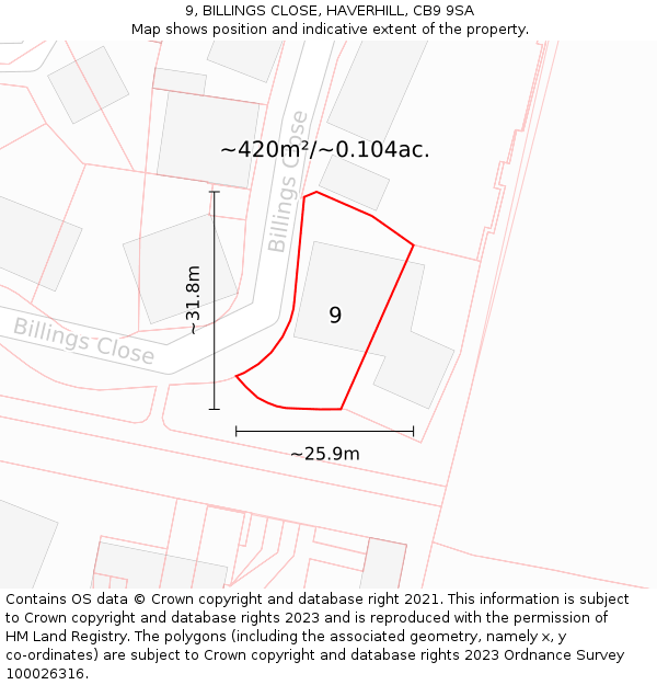 9, BILLINGS CLOSE, HAVERHILL, CB9 9SA: Plot and title map