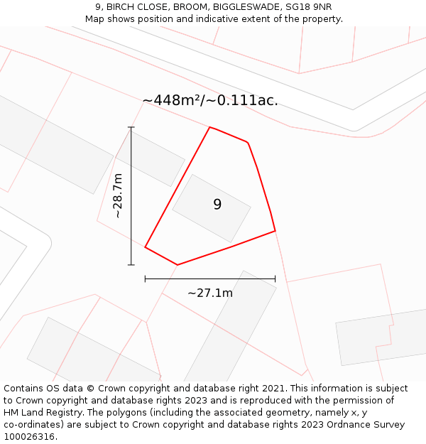 9, BIRCH CLOSE, BROOM, BIGGLESWADE, SG18 9NR: Plot and title map