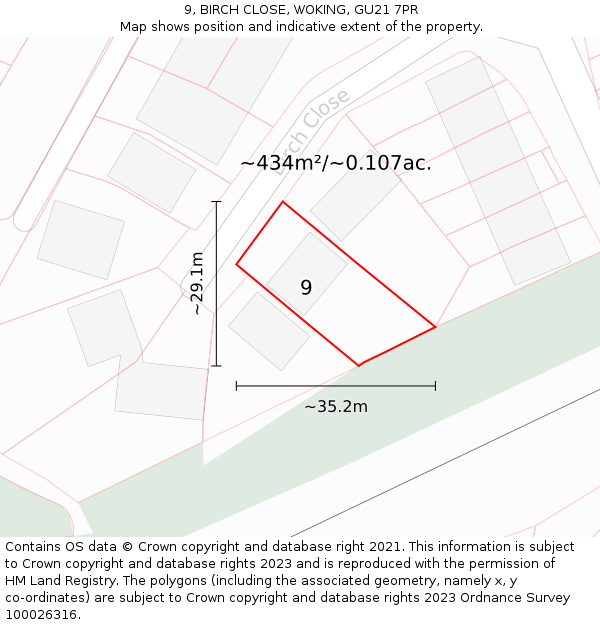 9, BIRCH CLOSE, WOKING, GU21 7PR: Plot and title map