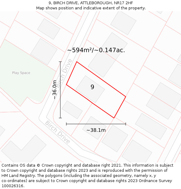 9, BIRCH DRIVE, ATTLEBOROUGH, NR17 2HF: Plot and title map