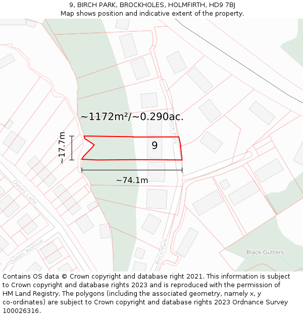 9, BIRCH PARK, BROCKHOLES, HOLMFIRTH, HD9 7BJ: Plot and title map
