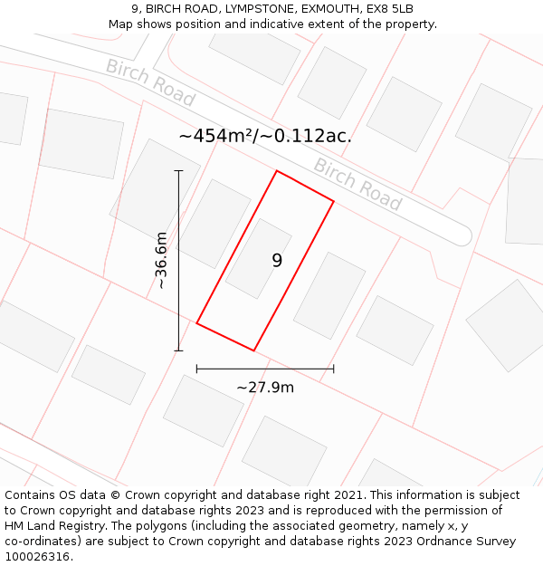 9, BIRCH ROAD, LYMPSTONE, EXMOUTH, EX8 5LB: Plot and title map