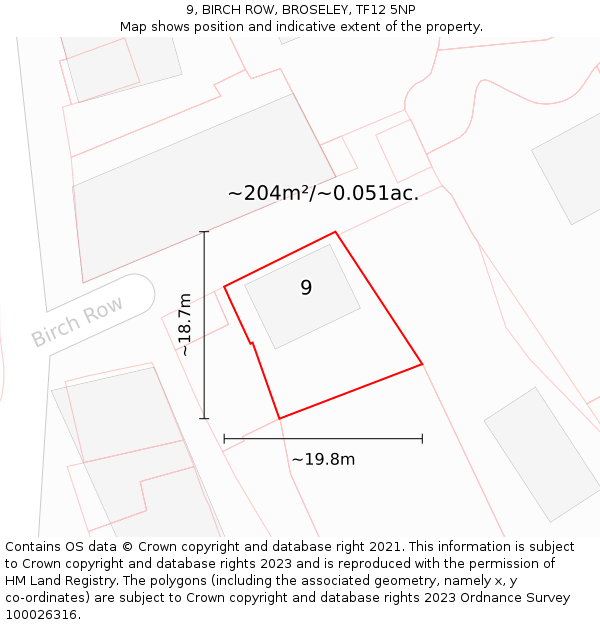 9, BIRCH ROW, BROSELEY, TF12 5NP: Plot and title map