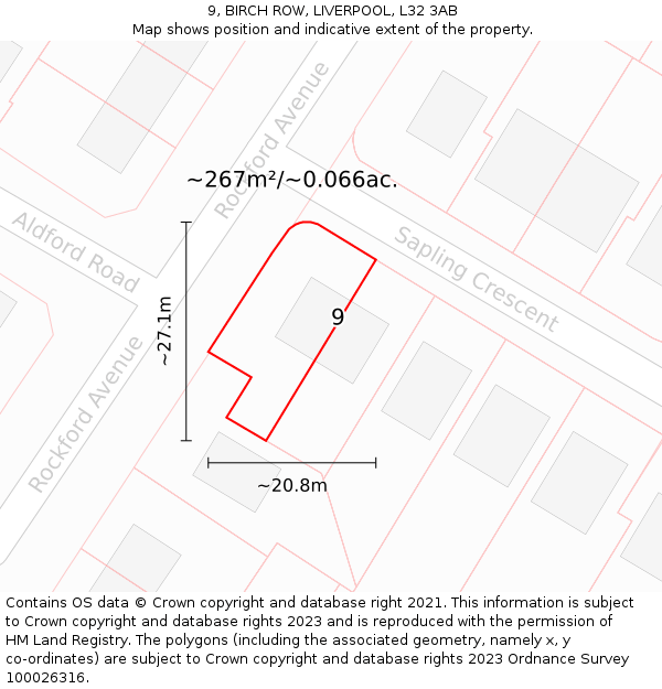 9, BIRCH ROW, LIVERPOOL, L32 3AB: Plot and title map