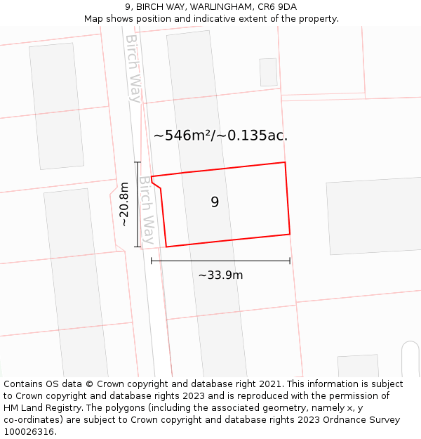 9, BIRCH WAY, WARLINGHAM, CR6 9DA: Plot and title map