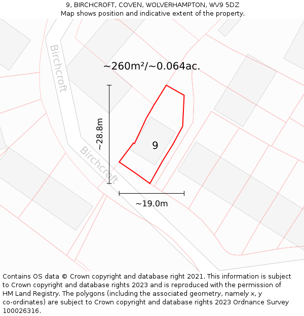 9, BIRCHCROFT, COVEN, WOLVERHAMPTON, WV9 5DZ: Plot and title map