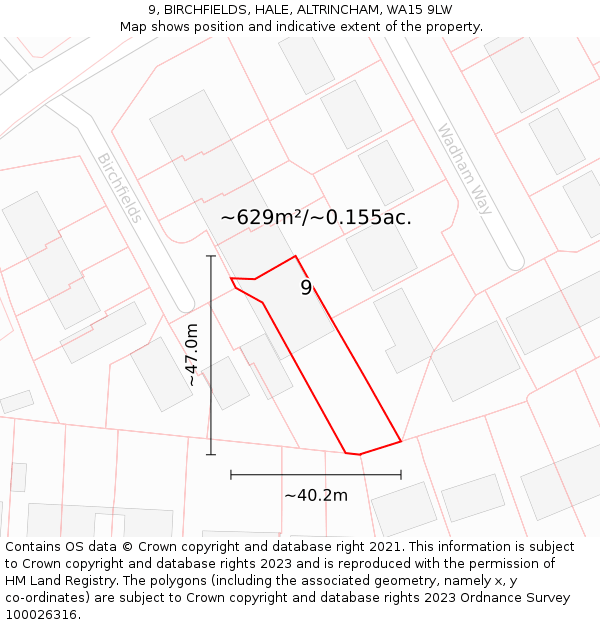 9, BIRCHFIELDS, HALE, ALTRINCHAM, WA15 9LW: Plot and title map