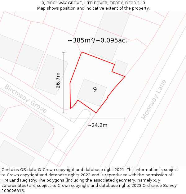 9, BIRCHWAY GROVE, LITTLEOVER, DERBY, DE23 3UR: Plot and title map