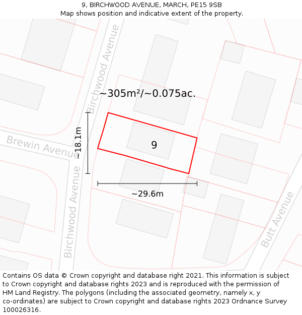 9, BIRCHWOOD AVENUE, MARCH, PE15 9SB: Plot and title map