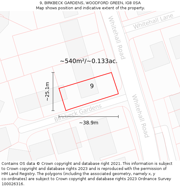 9, BIRKBECK GARDENS, WOODFORD GREEN, IG8 0SA: Plot and title map