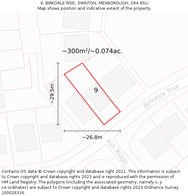 9, BIRKDALE RISE, SWINTON, MEXBOROUGH, S64 8SU: Plot and title map