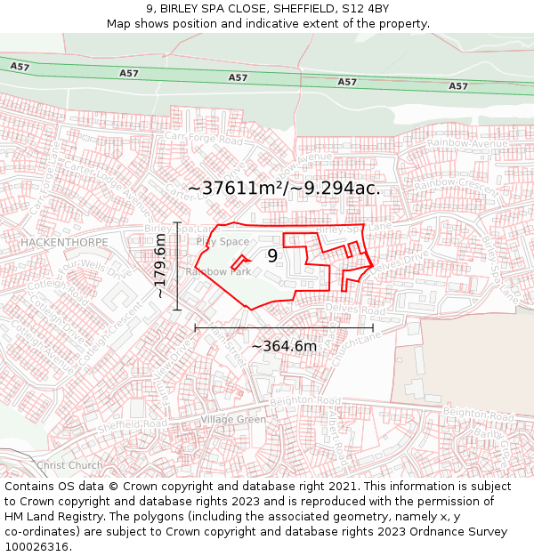 9, BIRLEY SPA CLOSE, SHEFFIELD, S12 4BY: Plot and title map