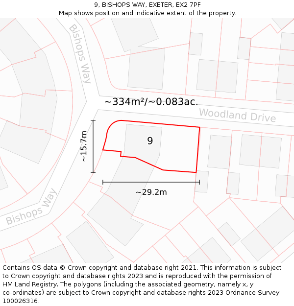 9, BISHOPS WAY, EXETER, EX2 7PF: Plot and title map