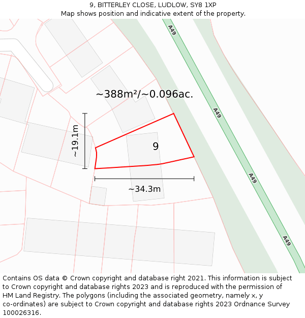 9, BITTERLEY CLOSE, LUDLOW, SY8 1XP: Plot and title map