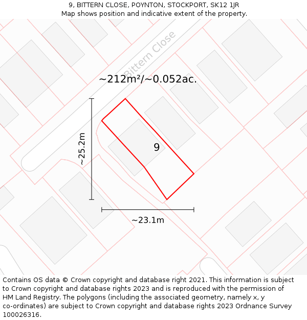 9, BITTERN CLOSE, POYNTON, STOCKPORT, SK12 1JR: Plot and title map