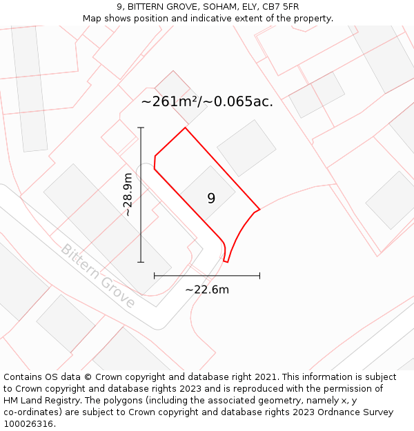 9, BITTERN GROVE, SOHAM, ELY, CB7 5FR: Plot and title map