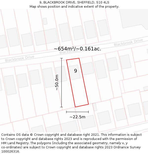 9, BLACKBROOK DRIVE, SHEFFIELD, S10 4LS: Plot and title map