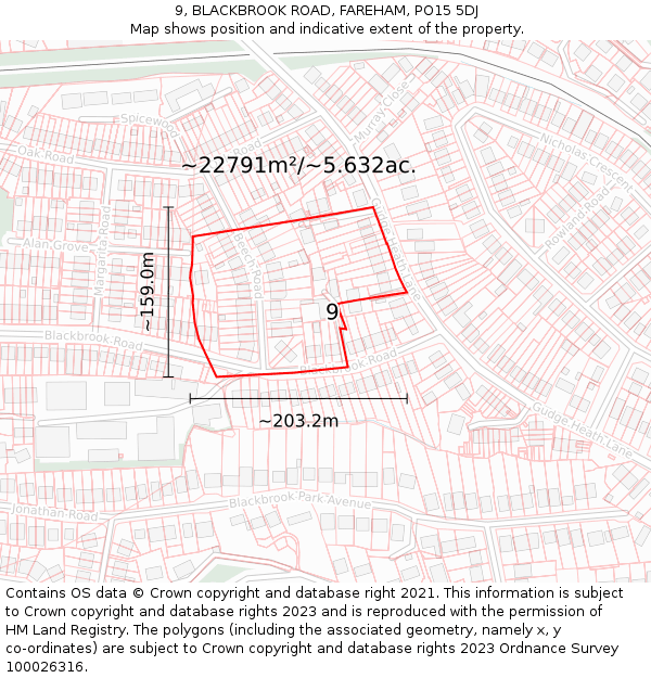 9, BLACKBROOK ROAD, FAREHAM, PO15 5DJ: Plot and title map