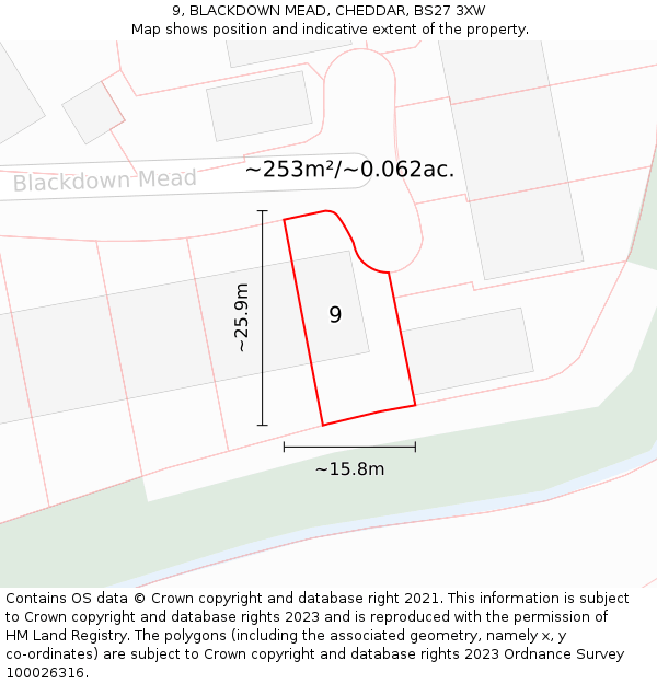 9, BLACKDOWN MEAD, CHEDDAR, BS27 3XW: Plot and title map