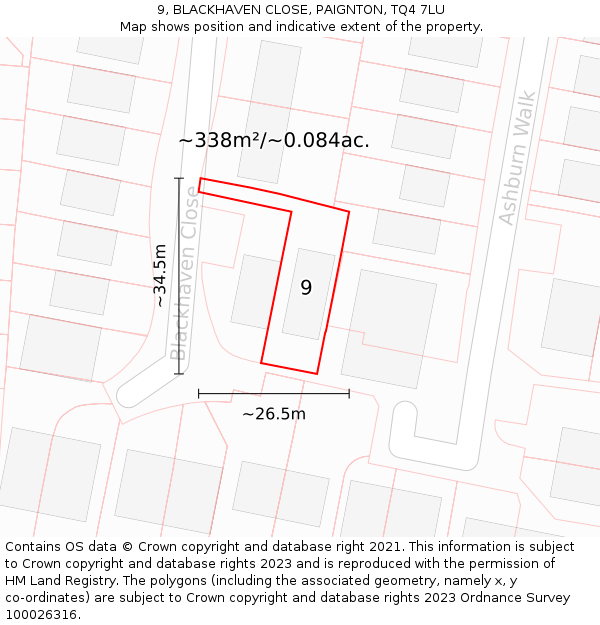 9, BLACKHAVEN CLOSE, PAIGNTON, TQ4 7LU: Plot and title map