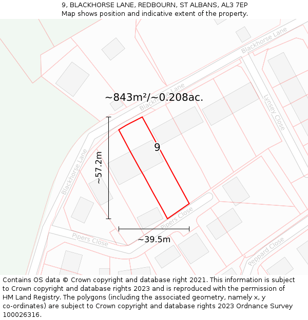 9, BLACKHORSE LANE, REDBOURN, ST ALBANS, AL3 7EP: Plot and title map