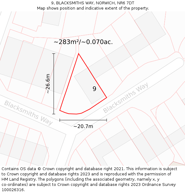 9, BLACKSMITHS WAY, NORWICH, NR6 7DT: Plot and title map