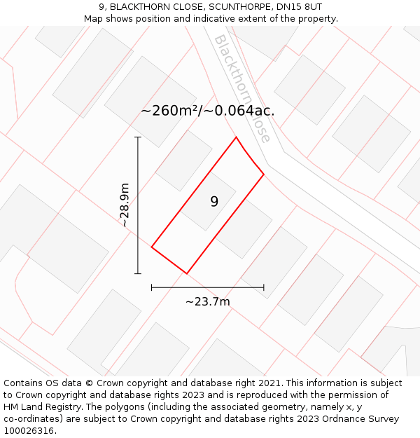 9, BLACKTHORN CLOSE, SCUNTHORPE, DN15 8UT: Plot and title map