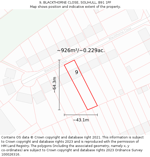9, BLACKTHORNE CLOSE, SOLIHULL, B91 1PF: Plot and title map