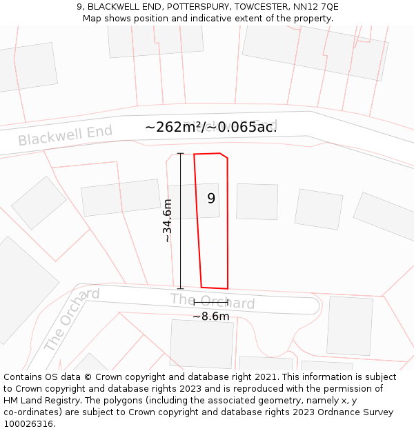 9, BLACKWELL END, POTTERSPURY, TOWCESTER, NN12 7QE: Plot and title map