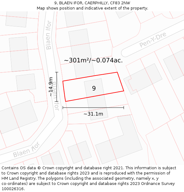 9, BLAEN IFOR, CAERPHILLY, CF83 2NW: Plot and title map
