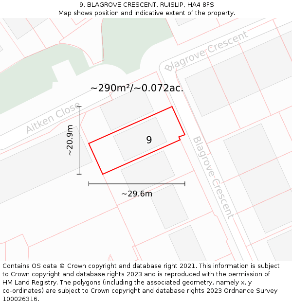 9, BLAGROVE CRESCENT, RUISLIP, HA4 8FS: Plot and title map