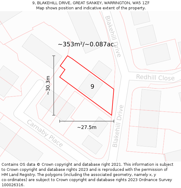 9, BLAKEHILL DRIVE, GREAT SANKEY, WARRINGTON, WA5 1ZF: Plot and title map