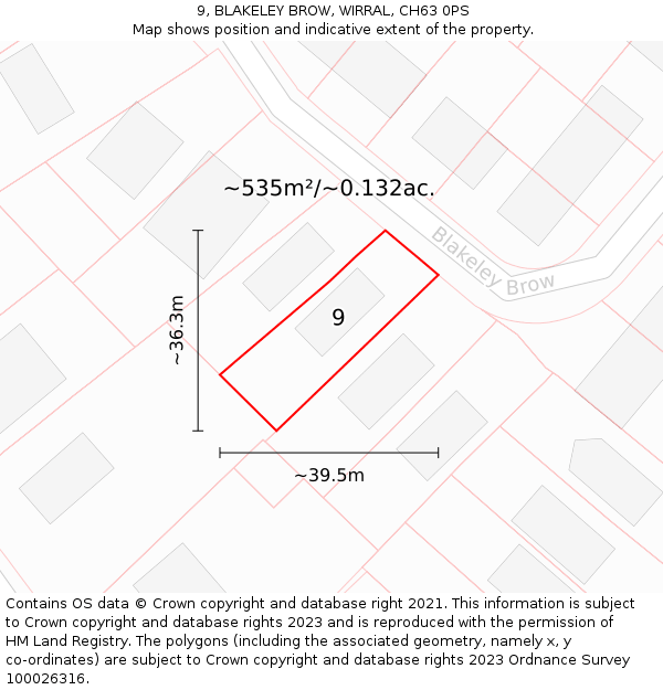 9, BLAKELEY BROW, WIRRAL, CH63 0PS: Plot and title map