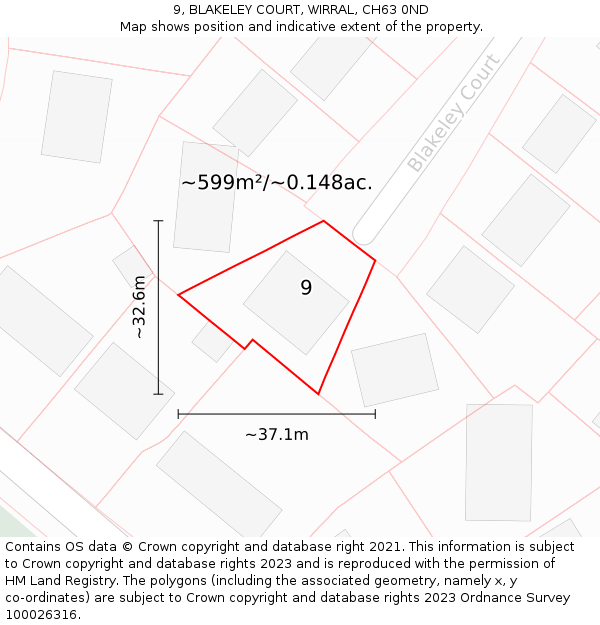9, BLAKELEY COURT, WIRRAL, CH63 0ND: Plot and title map