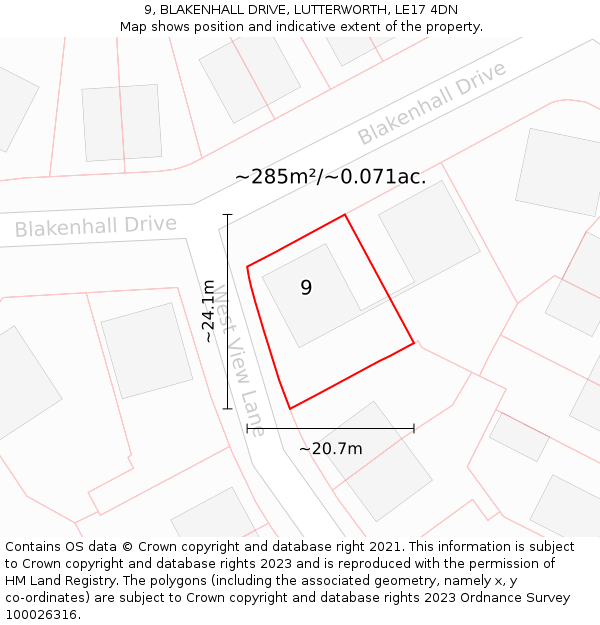 9, BLAKENHALL DRIVE, LUTTERWORTH, LE17 4DN: Plot and title map